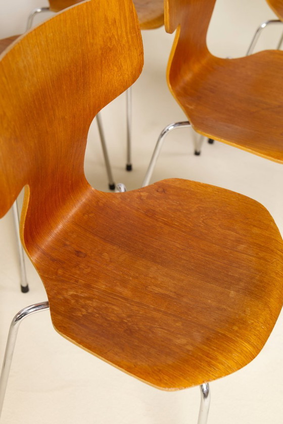 Image 1 of 8x Teak T Chairs by Arne Jacobsen, Fritz Hansen, 1980s