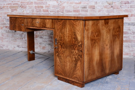 Restored Art Deco Writing Desk, By UP Závody, Walnut, Repolished, Czech, 1930s – Metal, Wood (photo 13 of 19)