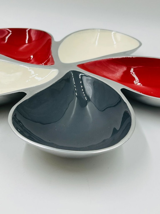 Image 1 of Vintage solid aluminum enameled flower appetizer platter, 39cm