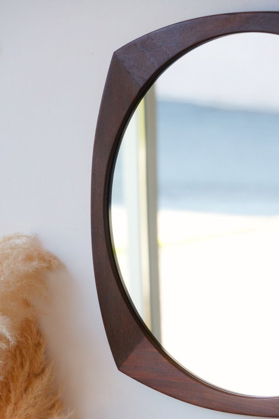 Image 1 of Vintage Round Mirror in Solid Teak - Scandinavian Design 1960