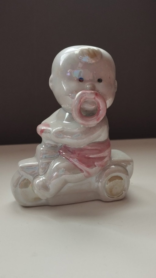 Mid-Century Lusterware Figurine – Baby on Tricycle – Davis & Freeman (Japan/USA)