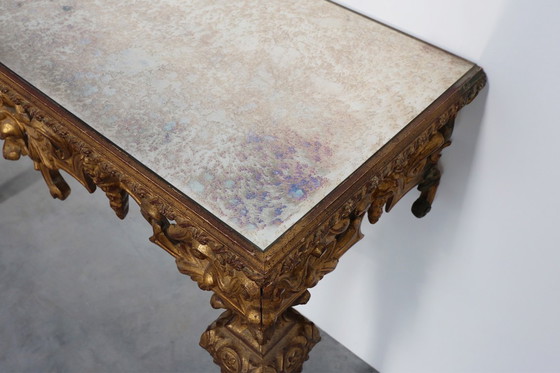 Image 1 of 20th Century Italian Baroque style gilded and carved wall console