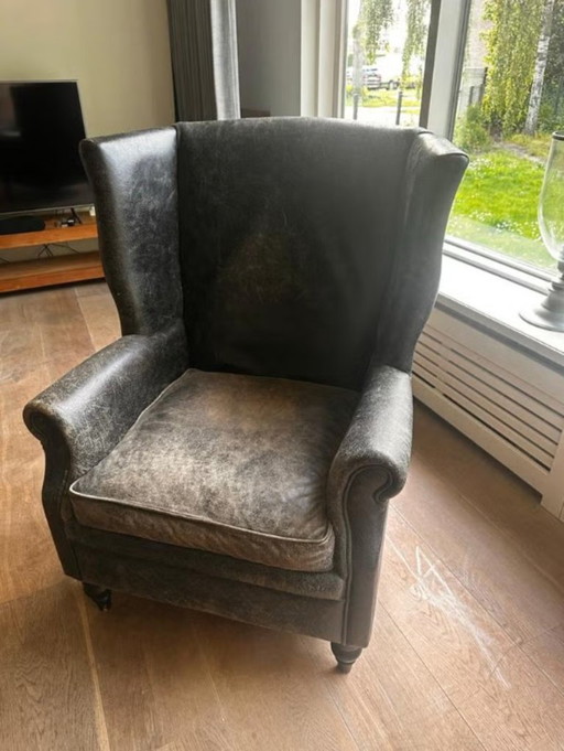 Vintage Leather Wingback Armchair Rofra