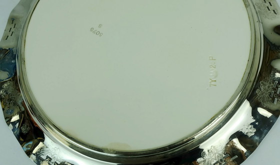 Image 1 of art nouveau art déco CAKE PLATTER cake plate ceramic and metal grape decor