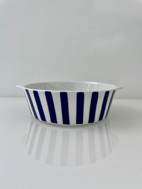 Vintage Dan-Ild Lyngby Ildfast Serving Bowl with Cobalt Blue Stripes