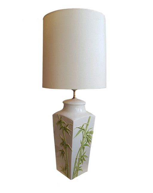 Lampe de table italienne du Mid Century en majolique à motif de bambou