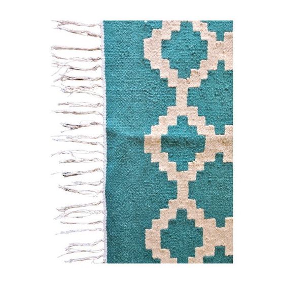 Image 1 of Senon Kilim Läufer 90 × 160 cm - Handgefertigt in Ägypten - Grüner Diamant, Flachgewebe