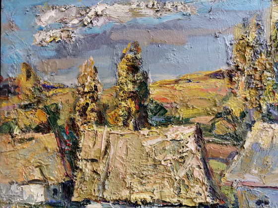 Original Ölgemälde: Ländliche Landschaft, Dorfleben Indian Summer – Gemälde & Zeichnungen, Canvas (photo 5 of 10)