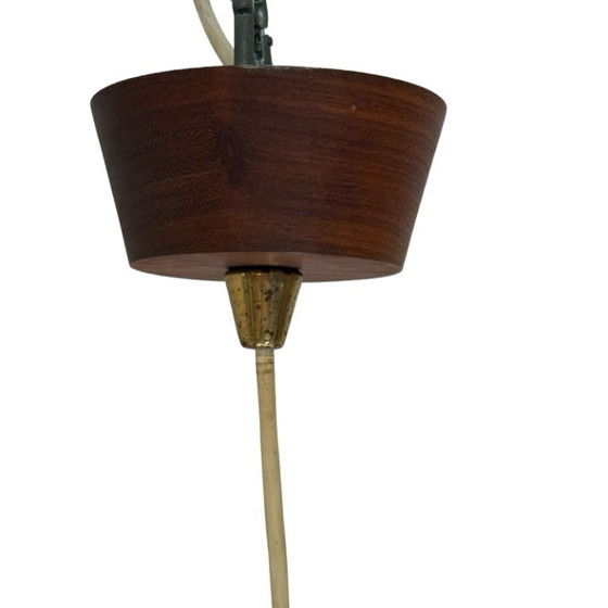 Image 1 of Lámpara de techo de los años 60 aproximadamente: diseño escandinavo, con madera de teca y vidrio curvo, ¡incluye dosel de techo 