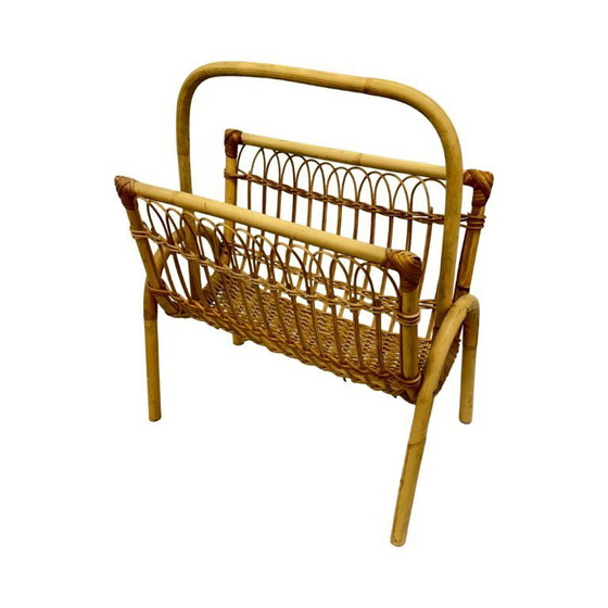 Image 1 of Vintage Wicker Newspaper Rack, Boho/PRL, Franco Albini Style, Italy 1970s