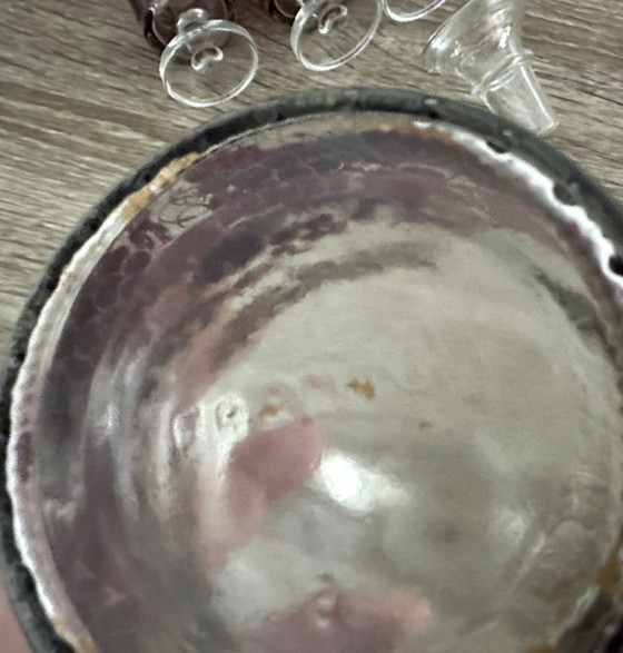 Image 1 of Vintage 7-delige likeurset met bordeauxrode en gouden patronen