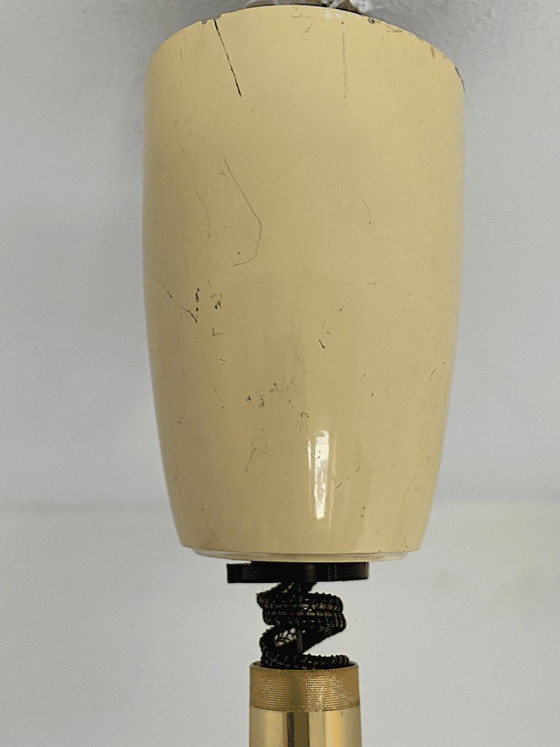 Mid Century Modern Retractable Metal And Pressed Glass Pull Down Pendant Lamp, 1960s-70s (photo 12 of 15)