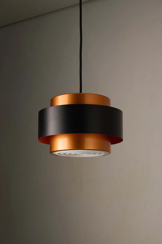 Suspension "Juno" en cuivre et noir par Jo Hammerborg pour Fog & Mørup, 1963, Plafonniers, Métal, Plastique (photo 8 sur 8)