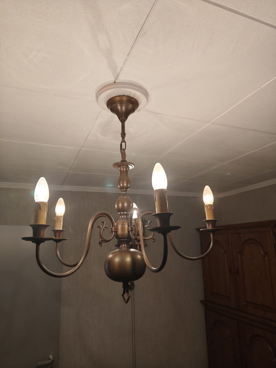 Vintage 5-arm Chandelier – Plastic, Brass (photo 3 of 7)