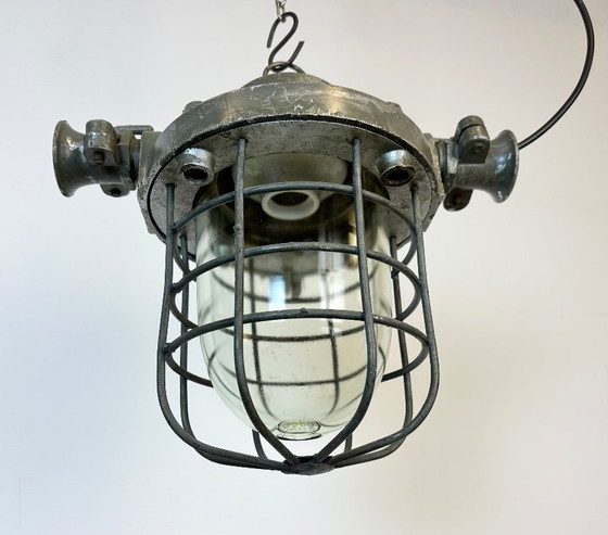 Image 1 of Industrial Cast Aluminium Cage Pendant Light, 1960s