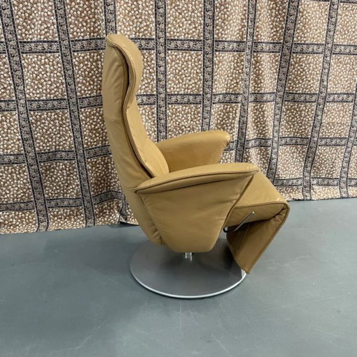 Relaxfauteuil okergeel leer – draaistoelen, Leather, Metal