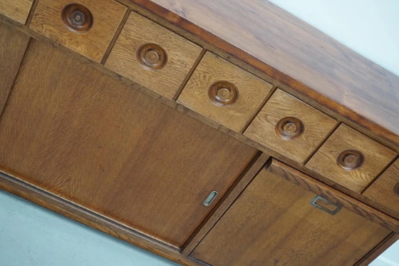 Image 1 of Grote Nederlandse industriële eiken apothekers- / bakkerijkast, ca. jaren 1950