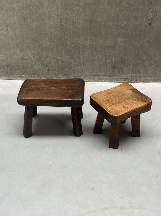Image 1 of Set of 2 Vintage Brutalist Stools / Side Tables