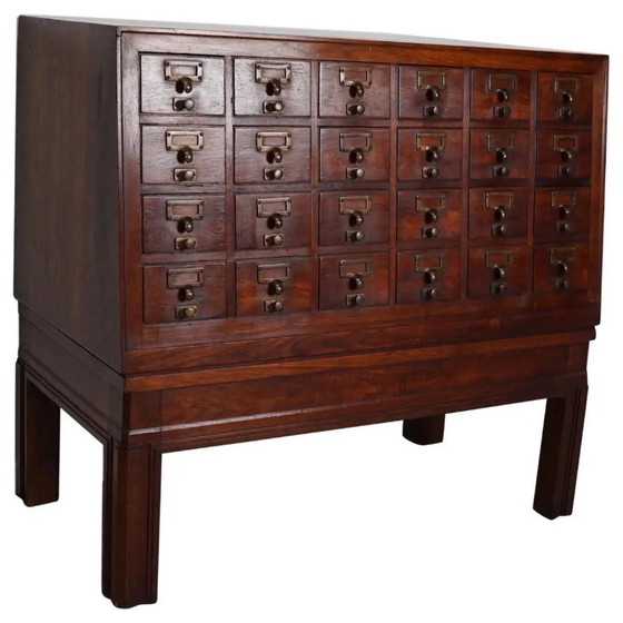 Image 1 of Antiguo armario de farmacia/archivador holandés de madera noble, década de 1920