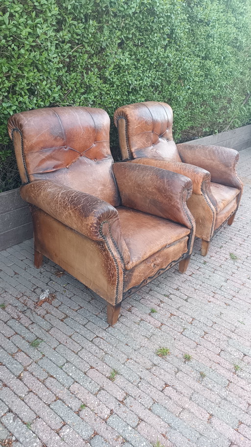 Set di 2 poltrone e sedili da club antichi