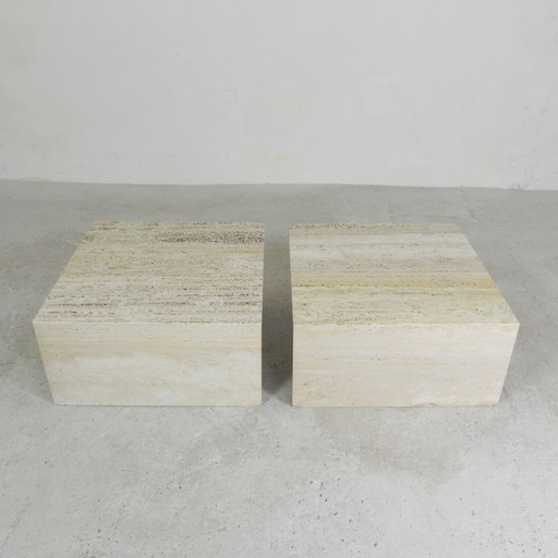 Satz von 2 Travertin-Couchtischen, Up and Up, 1970er Jahre