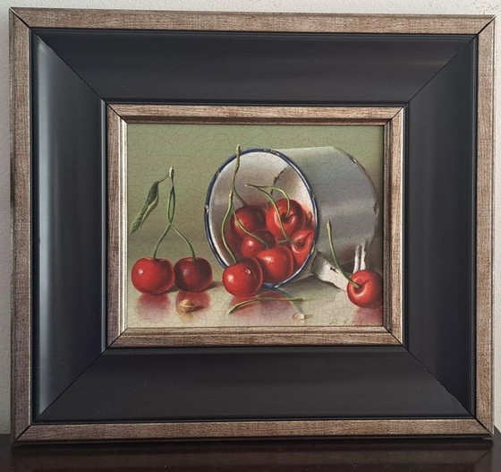 Kersen in emaille mok door Rob Ritchie – Schilderijen & Tekeningen, Canvas (photo 6 of 7)