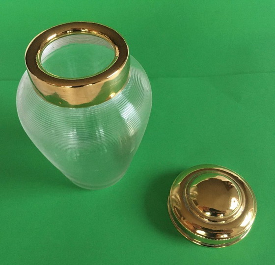 Image 1 of Antica scatola da tè in vetro retinato frisone con tappo in ottone