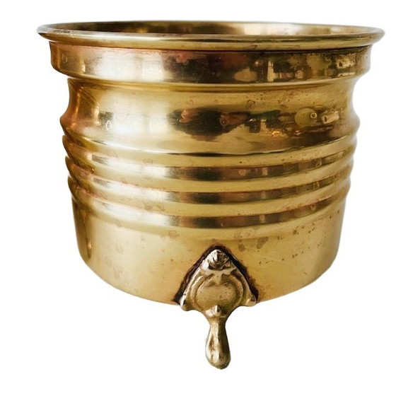 Image 1 of Set vintage di vasi da fiori in ottone e oro con zampe di leone, anni '50