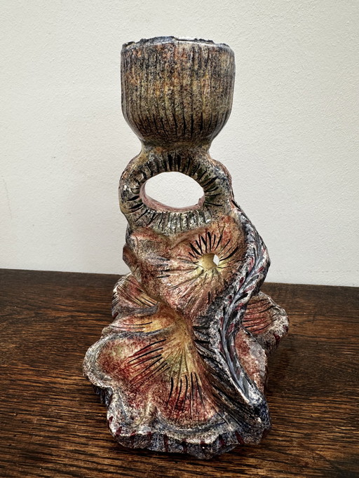 Organic Shaped Candle Holder - Signed Vintage Ceramic