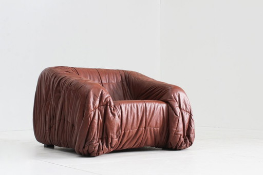 Fauteuil Vintage Piumino Cuir Cognac Jonathan de Pas 1970