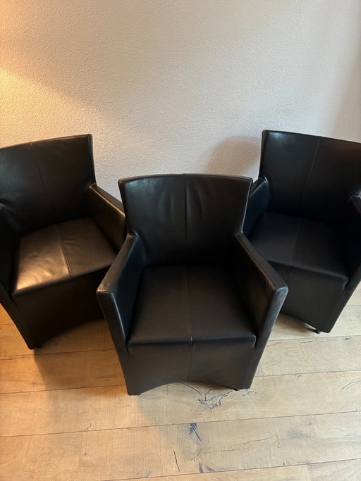 Ensemble de 3 fauteuils Montis – cuir noir – Leather