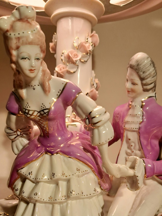Image 1 of BEAUTY. Elegant Vintage Porcelain Lamp • Luxor Romania • Rococo • Rare Porcelain Shade