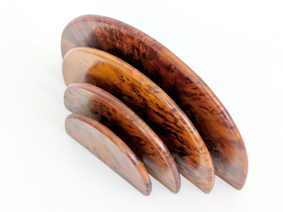 Image 1 of Pair Art Deco Burl Wood Letter Holder Bookends Midcentury Desk Organizer Set