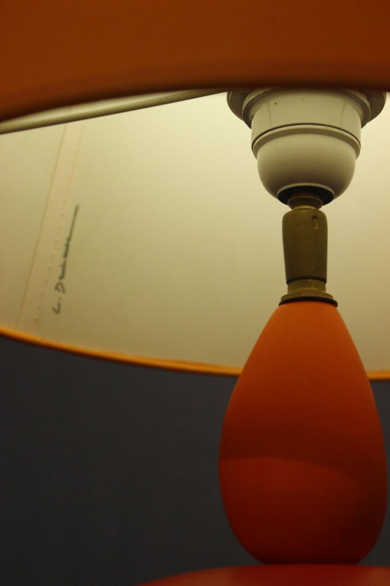 Image 1 of Louis Drimmer - Grande lampada a forma di ciottoli in ceramica arancione, design postmoderno, anni '80