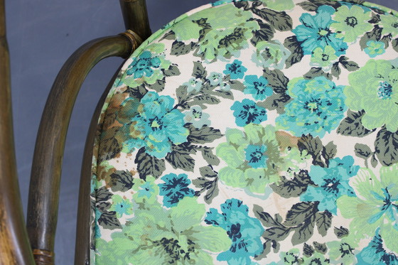 Image 1 of 1980er Set aus vier Rattansesseln mit Stoffpolstern