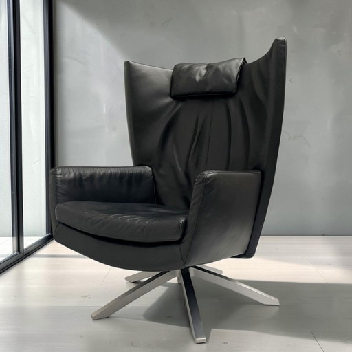 Poltrona girevole Maua in pelle nera, modello Design On Stock – draaistoelen, Metal, Leather