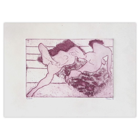 Image 1 of Monique PEHEM (BRETON-PROUTÉ) Relaxation on the mat Signed etching 2001