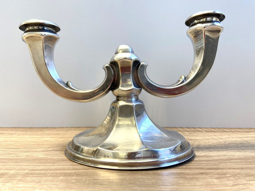 Ancien Bougeoir Chandelier Allemagne 1930 Art Déco Wilhelm Wolff Plaqué Argent