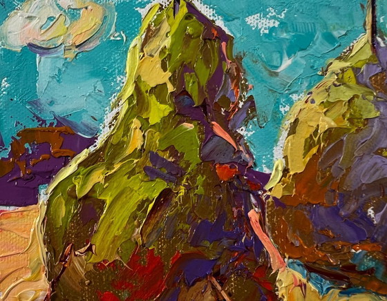Image 1 of Original Oil Painting Summer Day Landscape Haystacks In A Field