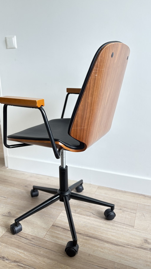 Chaise de bureau vintage en placage de bois et similicuir