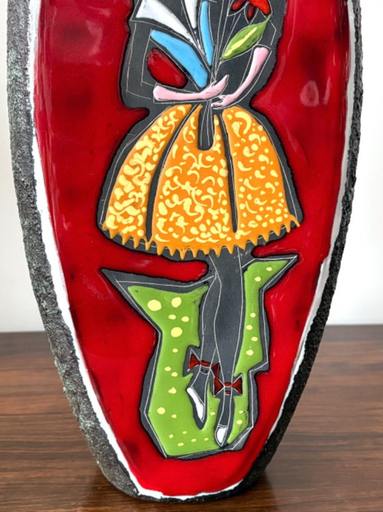 Italian San Marino large vase 1950s, Fantoni style, Ceramic, Multi Color (photo 7 of 8)