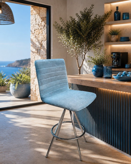 Juego de 4 taburetes giratorios de bar LINEAL COMFORT. Andreu world – draaistoelen, Chrome, Cotton
