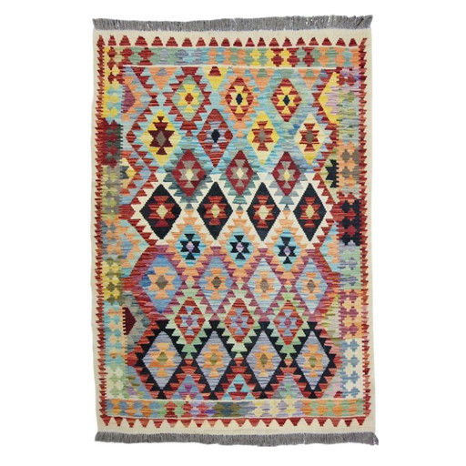 Alfombra Kilim afgana tejida a mano – Lana Maimana, decoración étnica (206 x 152 cm) – vloerkleden en tapijten, Wool