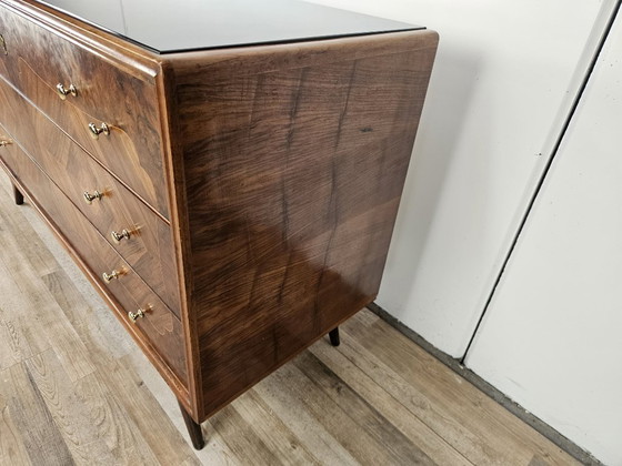 Image 1 of 1950s chest of drawers with glass top, maple workmanship and brass knobs
