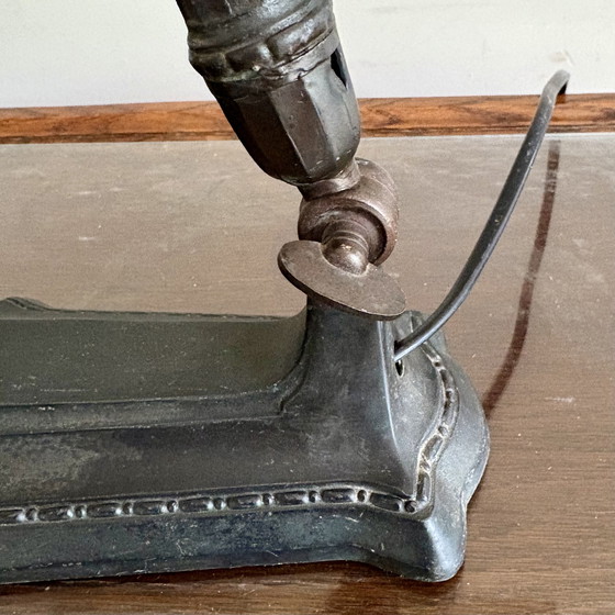 Image 1 of Art Deco desk lamp, table lamp with frosted glass, carved shade.