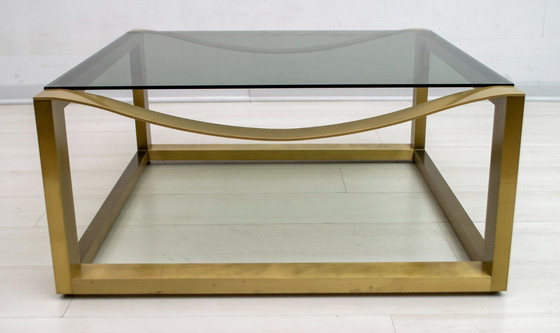 Image 1 of Luciano Frigerio Mid Century Modernes italienisches Design Couchtisch aus Messing, 1970er Jahre