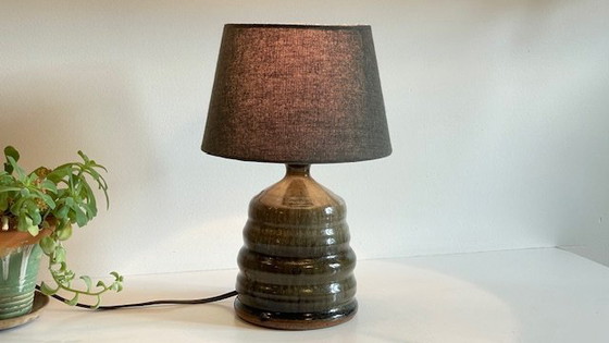 Image 1 of Geometrische handgemaakte lamp Vintage geglazuurd steengoed