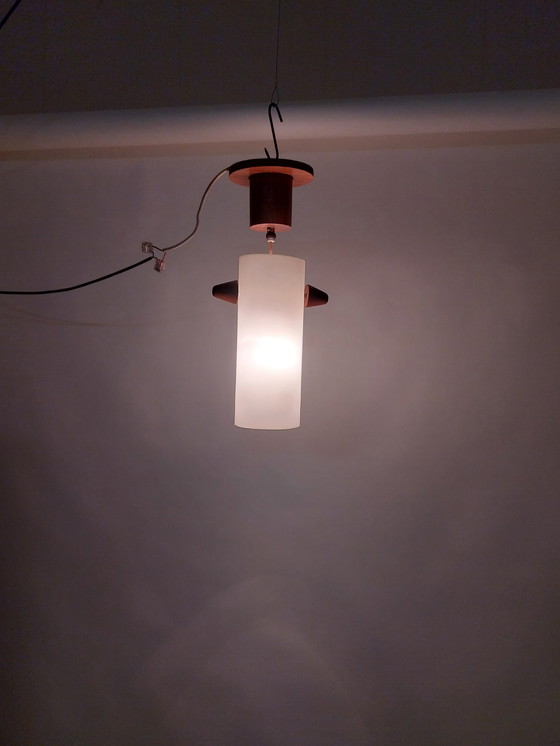 Image 1 of 1 x glas en teak hanglamp in Scandinavische stijl 1960's