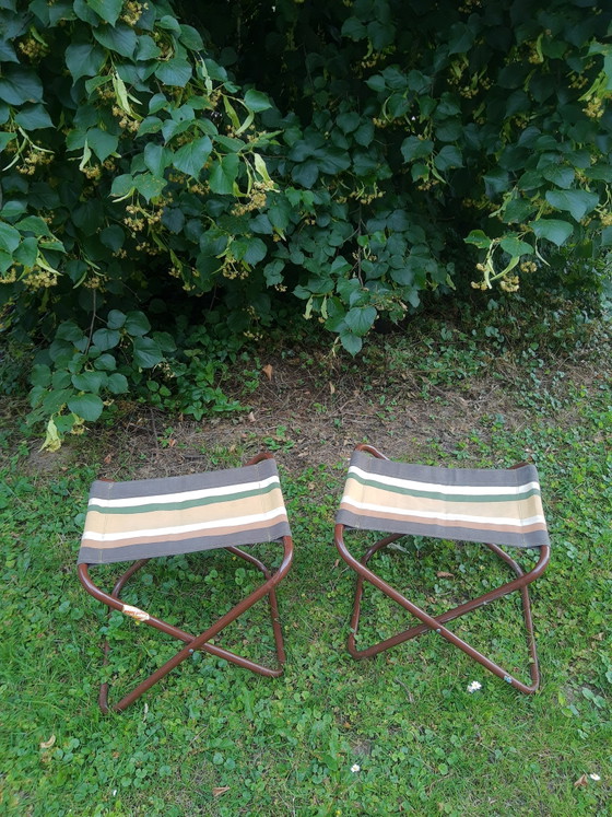 Image 1 of Set 70's Italiaanse buisframe campingkrukjes Grand Soleil, bruin