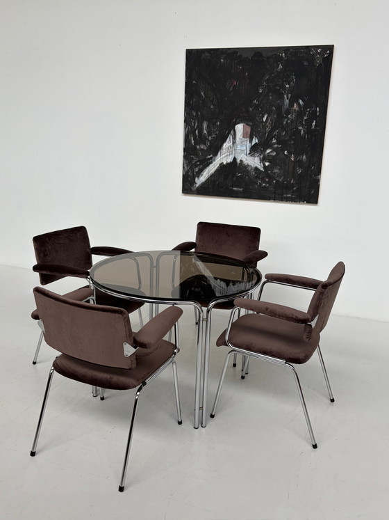 Vintage ronde eettafel van rookglas – Chrome, Mid Century Modern (photo 3 of 5)